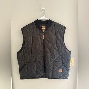 Berne Apparel Black Quilted Puffer Vest Mens SZ 2XLR Full Zip Pockets Outerwear